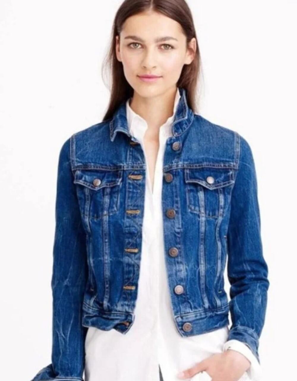 J. Crew Indigo Denim Jacket Tyler Blue Wash Button Front Long Sleeve Women's XS